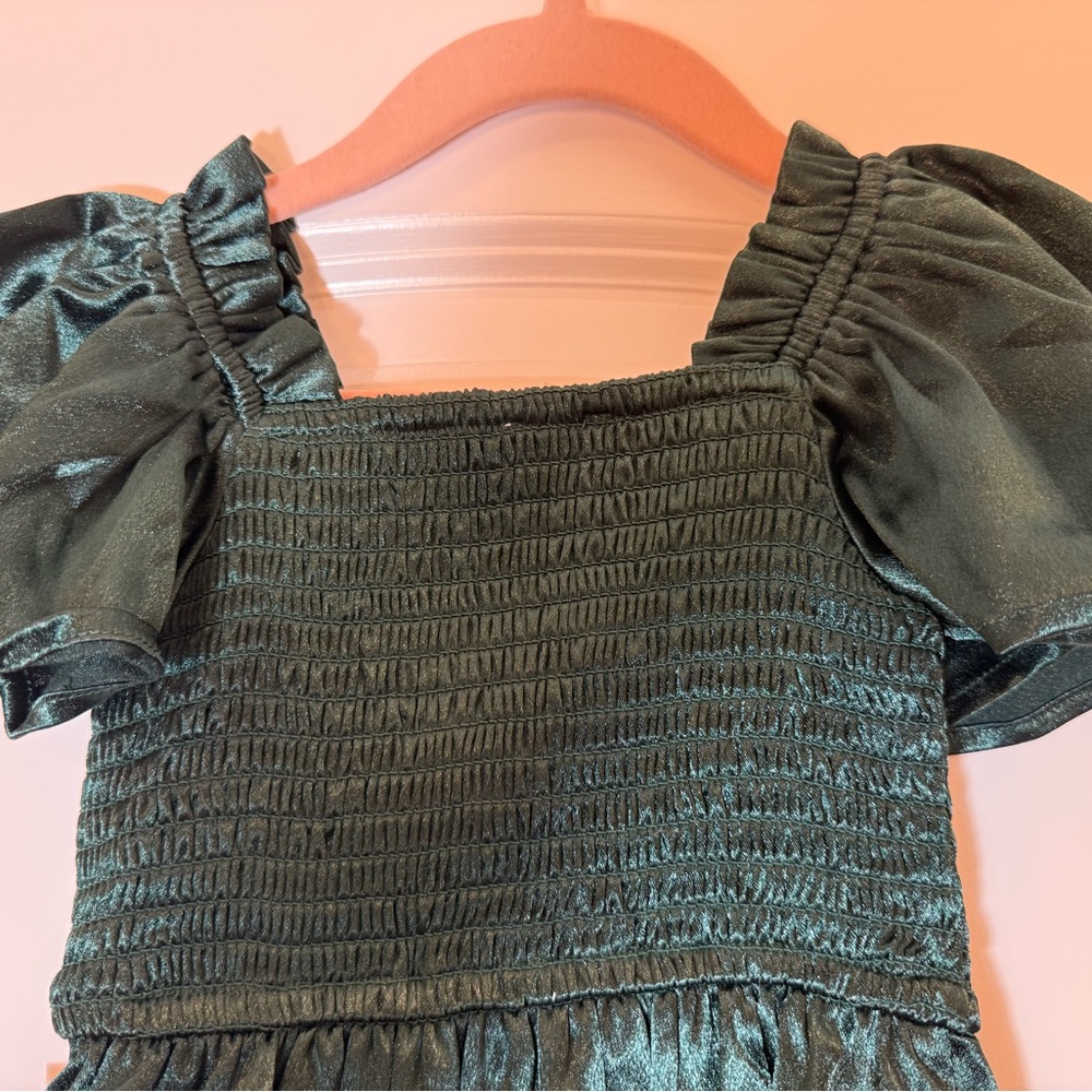 Ivy City Mini Ellie Dress in Emerald Satin 2T - Picture 3 of 11